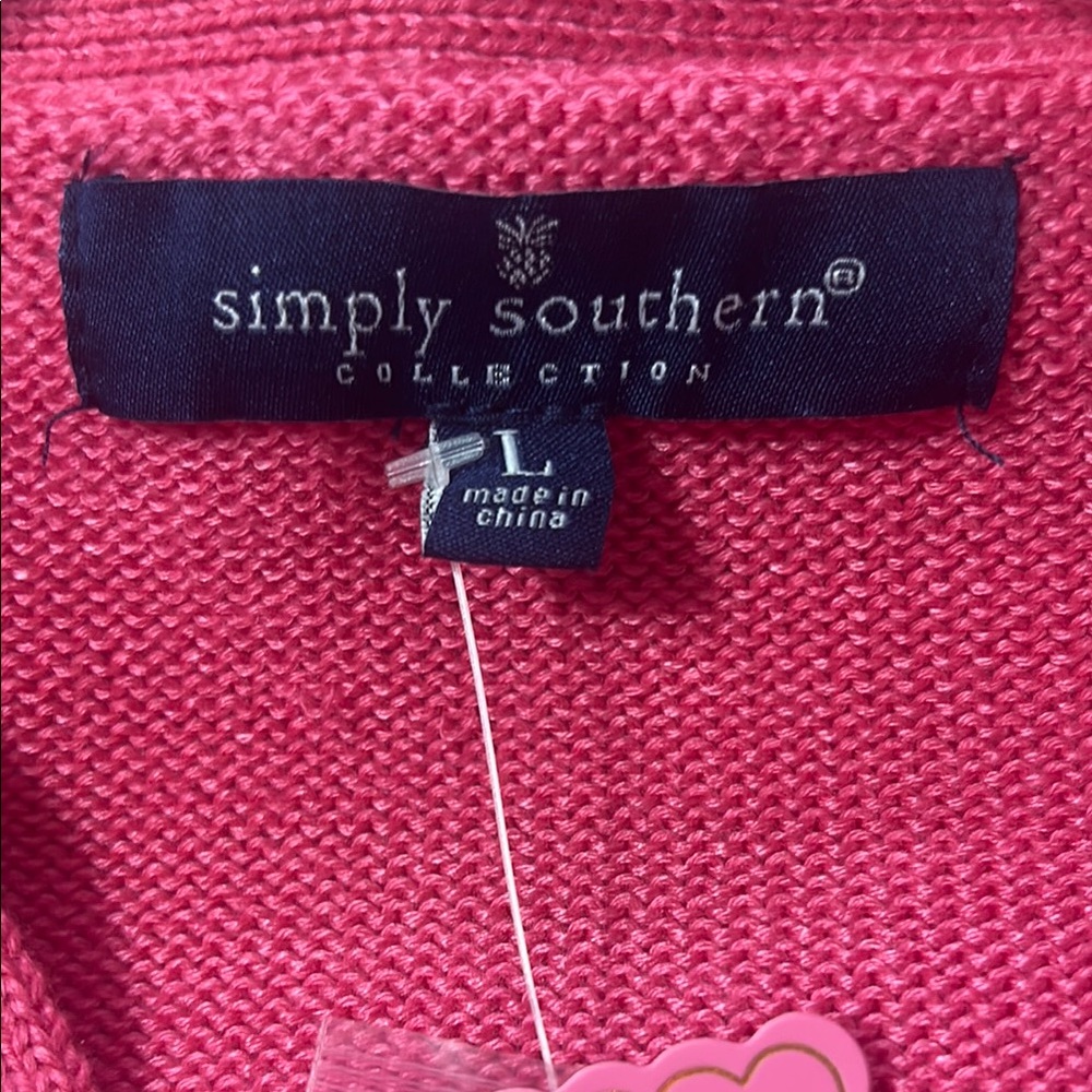 Simply Southern- Sparkly Sequin Pink Cardigan Sweater with Ornaments -Size Large - Picture 8 of 8
